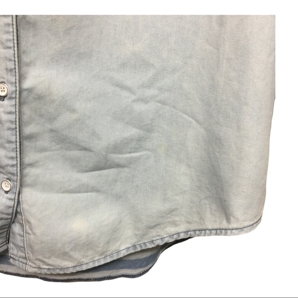 Chambray petite Button Down Cotton/lyocell Shirt Solid Front/Sleeves Stripe back - Picture 6 of 8